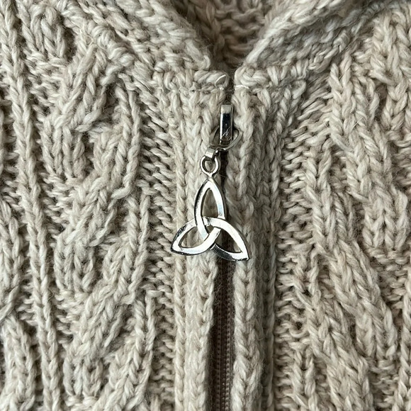 Inis Crafts Ireland 100% Merino Wool Cable Knit Zip Up Cardigan Sweater Sz M - Picture 5 of 10